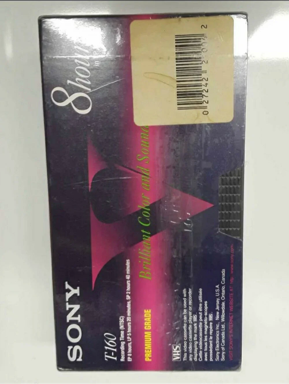New With Tag Sealed 3X Sony VHS 8 Hour Tape, Old Stock. Premium Grade